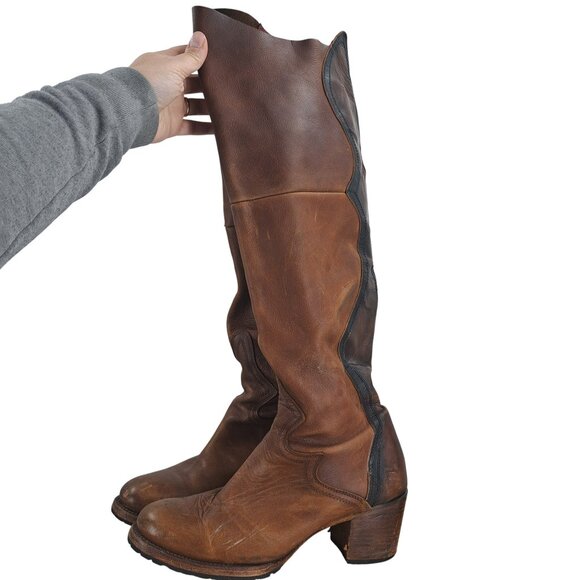 Freebird Fuego Over the Knee Brown Leather Heeled Boots Size 12 Tall Distressed - Picture 4 of 16